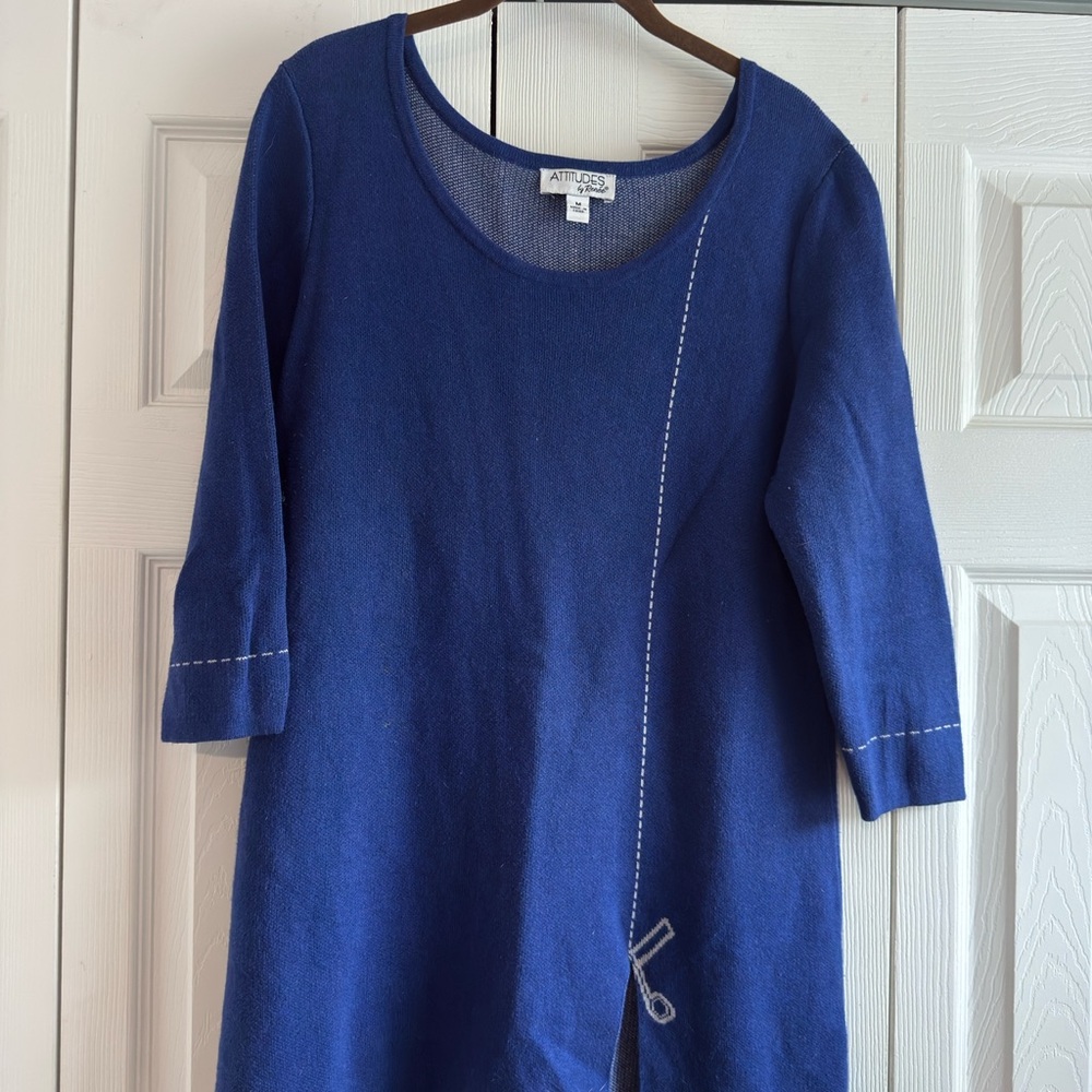 Attitudes by Renee Blue Scoop Neck Sweater